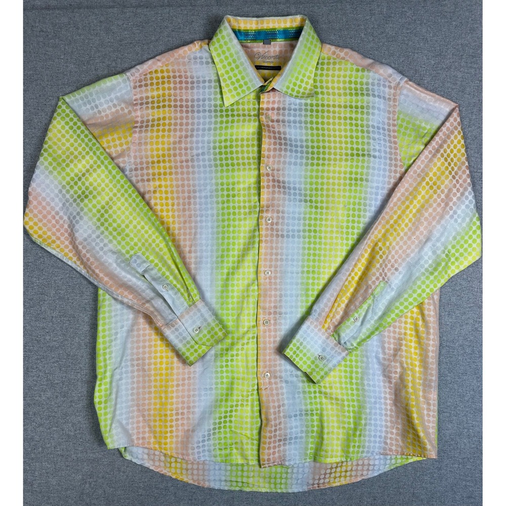 Visconti Uomo Button Down Mens XXL Yellow Green Polka‎ Dot Ombre Stripe Disco